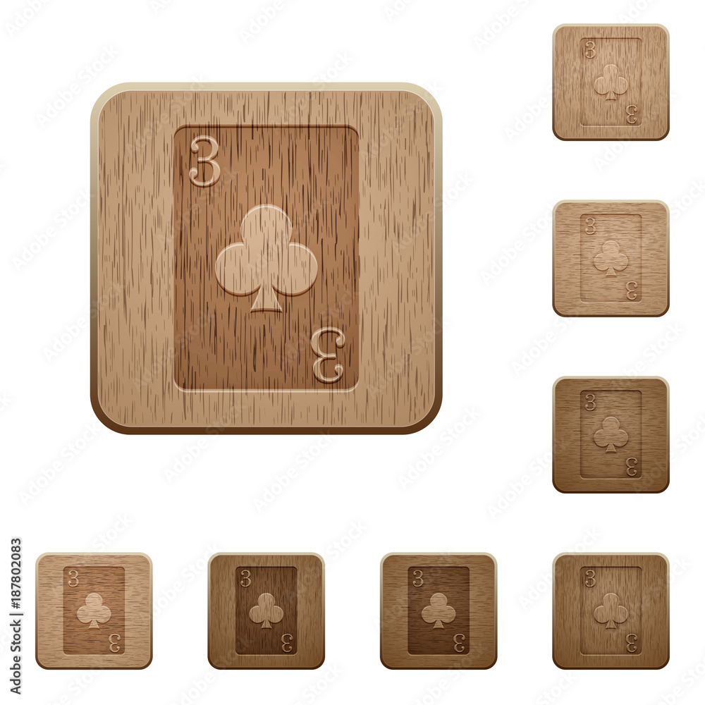 Wall mural Three of clubs card wooden buttons