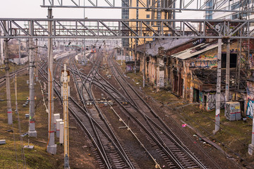 Fototapeta na wymiar Railway tracks in the city