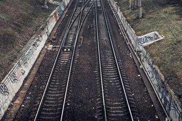 Fototapeta na wymiar Railway tracks in the city