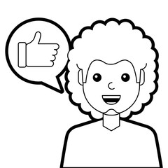 man with hand like in speech bubble vector illustration line design