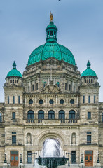 Fototapeta na wymiar The British Columbia Parliament Buildings, located in Victoria, Vancouver Island, BC, Canada. Home to the Legislative Assembly of the province.