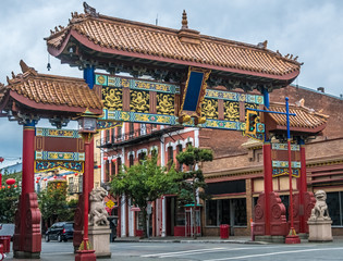 Chinatown in Victoria, Vancouver Island, British Columbia, Canada. The oldest Chinatown in Canada and the second oldest in North America after San Francisco's. - obrazy, fototapety, plakaty