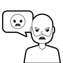 man with angry emoticon in speech bubble vector illustration line design