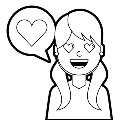 young woman with love heart in speech bubble vector illustration line design
