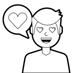 man with love heart in speech bubble vector illustration line design