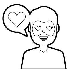 man with love heart in speech bubble vector illustration line design
