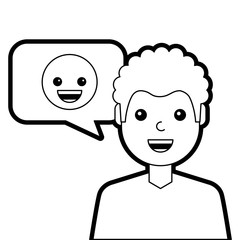 man with smile emoticon in speech bubble vector illustration line design