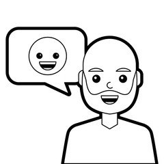 man with smile emoticon in speech bubble vector illustration line design