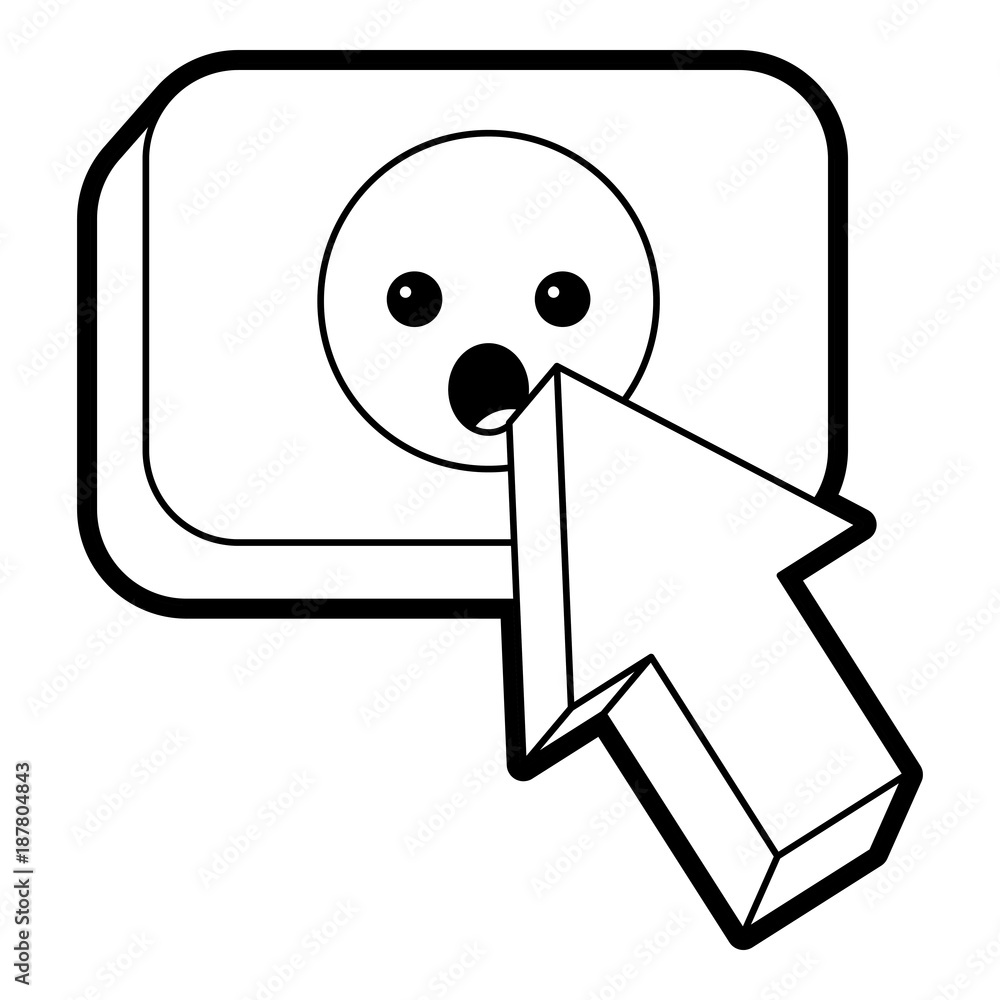 Poster arrow cursor with emoticon surprise button icon vector illustration line design