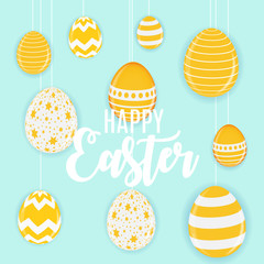 Happy Easter Cute Background with Eggs. Vector Illustration