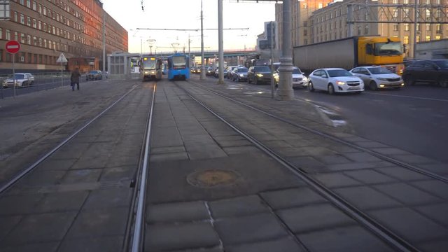 ride on the modern tram through urban streets