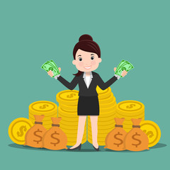 Business women with money , Rich businessman - vector illustration