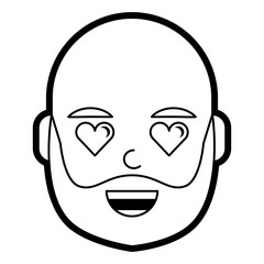 man character in love emotion with hearts as eyes vector illustration