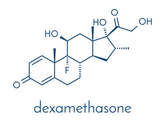 Dexamethasone glucocorticoid drug. Steroid drug with anti-inflammatory and immunosuppressant properties. Skeletal formula.