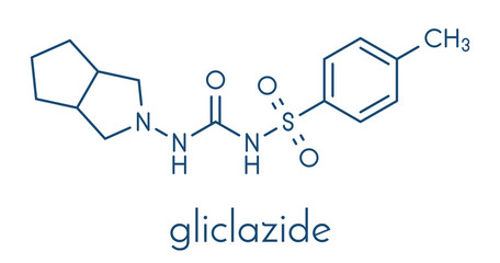 Gliclazide diabetes drug molecule. Sulfonylurea class anti-diabetic agent. Skeletal formula.