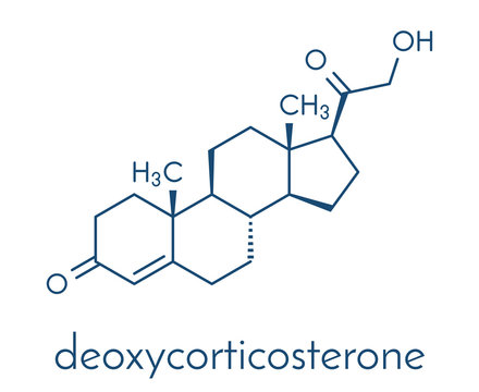 Deoxycorticosterone (DOC) mineralocorticoid hormone molecule. Precursor to aldosterone. Skeletal formula.