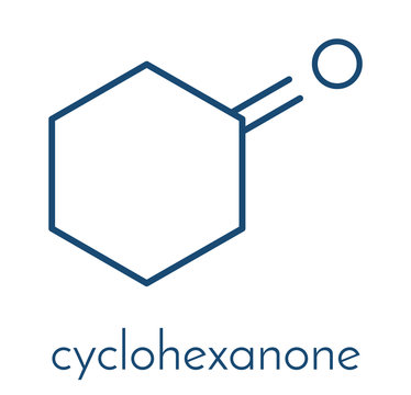 Cyclohexanone organic solvent molecule. Precursor of nylon. Skeletal formula.