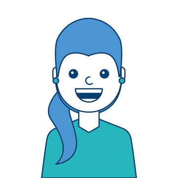 portrait woman face smiling happy expression image vector illustration blue and green design