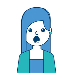 portrait surprised young woman face expression cartoon vector illustration blue and green design