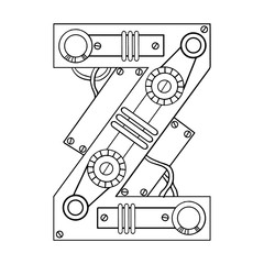 Mechanical letter Z engraving vector illustration