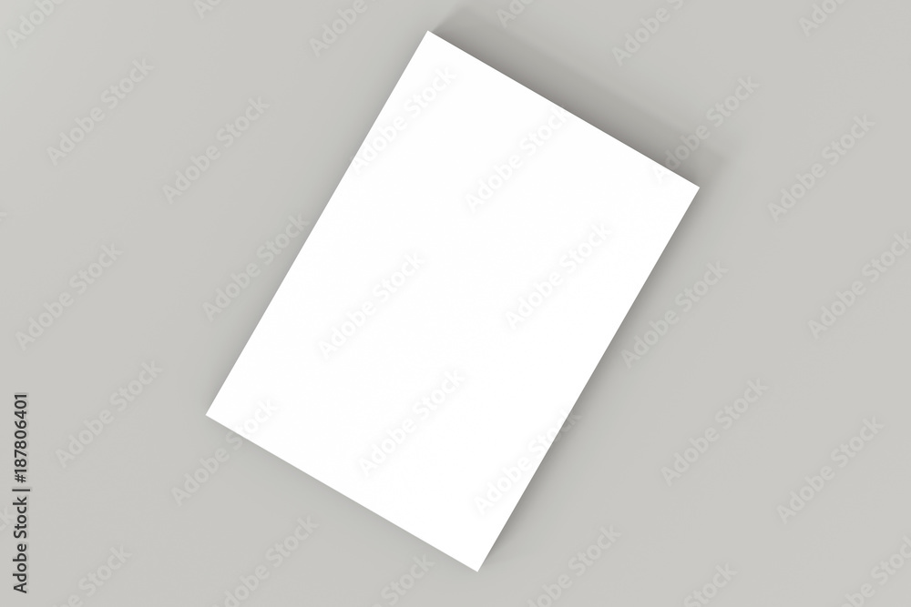 Poster stack of white blank a4 paper on gray background. high resolution 3d render. personal branding mocku