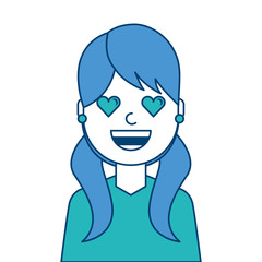 happy girl with her smiling face and heart shape eyes illustration blue and green design