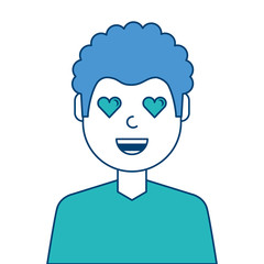 man character in love emotion with hearts as eyes vector illustration blue and green design
