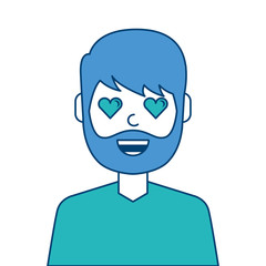 man character in love emotion with hearts as eyes vector illustration blue and green design