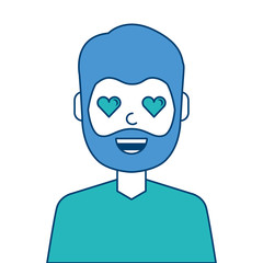 man character in love emotion with hearts as eyes vector illustration blue and green design