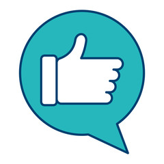 speech bubble with hand like image vector illustration blue and green design