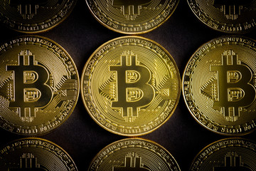 Golden bitcoins . Cryptocurrency.