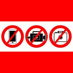 No camera symbols isolated on red background