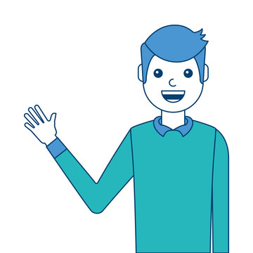 portrait man waving hand smiling character vector illustration blue and green design