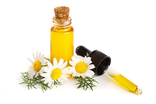 Premium Photo  Chamomile essential oil in a small bottle