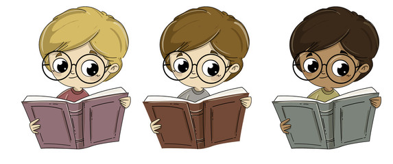 Niño leyendo un libro de diferente raza o etnia