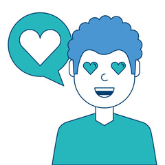 man with love heart in speech bubble vector illustration blue and green design