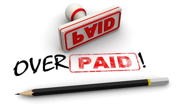 Overpaid! Red seal and imprint PAID corrected to OVERPAID! on white surface. Footage video