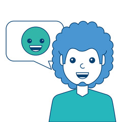 man with smile emoticon in speech bubble vector illustration blue and green design