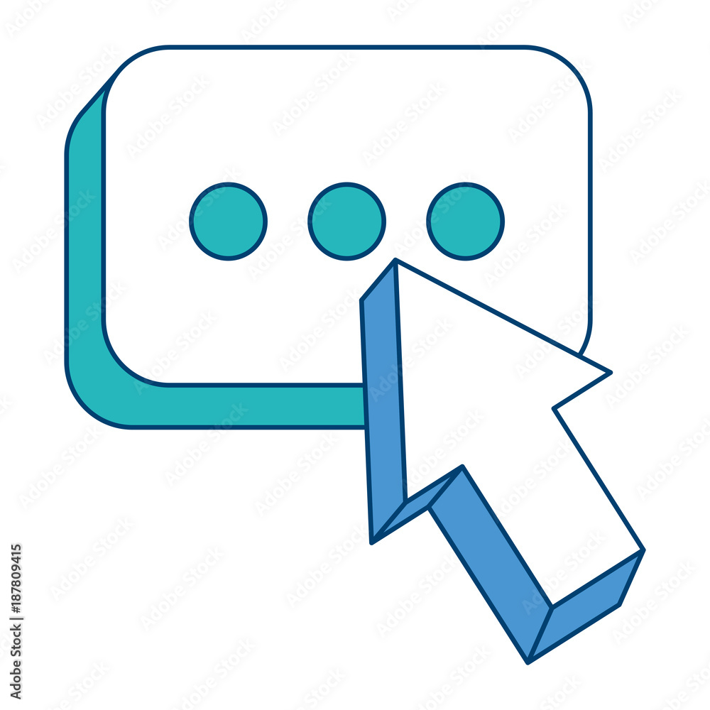 Poster arrow cursor with message button icon vector illustration blue and green design