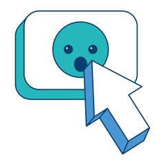 arrow cursor with emoticon surprise button icon vector illustration  blue and green design
