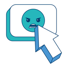 arrow cursor with emoticon angry button icon vector illustration blue and green design