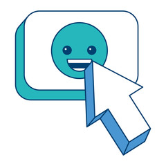 arrow cursor with smile emoticon button icon vector illustration  blue and green design