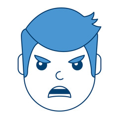 young man face angry expression cartoon vector illustration blue design