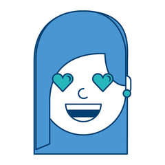 happy girl with her smiling face and heart shape eyes illustration blue and green design