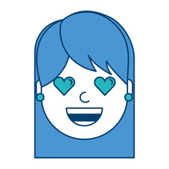 Obraz na płótnie Canvas happy girl with her smiling face and heart shape eyes illustration blue and green design