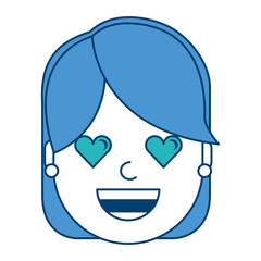 Obraz na płótnie Canvas happy girl with her smiling face and heart shape eyes illustration blue and green design