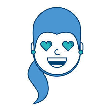 happy girl with her smiling face and heart shape eyes illustration blue and green design