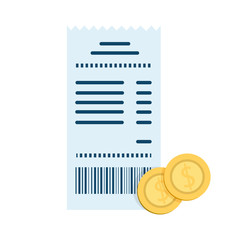 Cashier check and coins. Thanks for the service in the restaurant concept. Money for servicing. Good feedback. Gratuity concept. Illustration