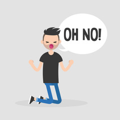 Young kneeling character yelling 