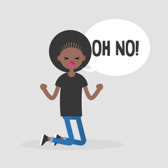 Young kneeling character yelling 